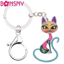 Bonsny esmalte aleación cristal strass gato llaveros llavero moda Animal mascotas joyería para mujeres niñas bolso monedero dijes regalo 2024 - compra barato