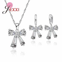 New Elegant Wedding Jewelry Sets 925 Sterling Silver Crystal Hoop Earrings Necklace Set Jewelry Sets For Women Gifts 2024 - buy cheap