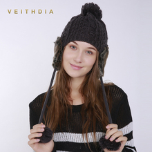 Зимняя женская шапка-бомбер VEITHDIA, плотная вязаная шапка-ушанка для девушек, теплая вязаная шапка-бомбер с ушами 2024 - купить недорого