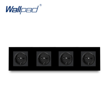 Enchufe de pared europeo cuádruple, Panel de cristal negro, 344x86mm, 16A, 4 vías, Cargador eléctrico, 110V-240V 2024 - compra barato