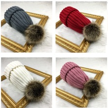 Winter Striped Knitted Beanies Caps Adult Kids Fluffy Pompom Knit Hats Curled Detachable Hairy ball Skullies Cap 2024 - buy cheap