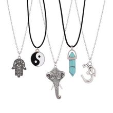 Esmalte Yin Yang Cabeça de Elefante de Pedra Hexagonal Ohm Hamsa Mão Colar de Pingente de Punk Gargantilha Collares Colar Para As Mulheres de Jóias 2024 - compre barato