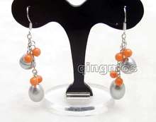 Big 10-11mm Gray Rice Natural Freshwater Pearl and 5-6mm Pink Coral Earring-ear551 2024 - buy cheap
