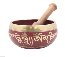 Tibetan Bronze Medicine Meditation OM Mani Padme Hum Peace Singing Bowl With Mallet Antique Garden Decoration Silver Brass 2024 - buy cheap