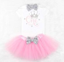 personalize glitter crown first birthday Newborn infant bodysuit onepiece Tutu Dress romper Outfit Sets baby shower party gifts 2024 - buy cheap