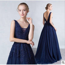 Vestido De Festa V Neck Sleeveless Lace Appliques Beaded Navy Blue and redcheap  Bridesmaid Dresses Women Formal Party Gowns 2024 - buy cheap