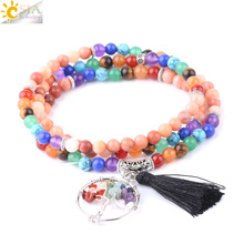 Pulseira feminina de chakra, bracelete multicamadas de pedra natural de reiki, rosa, aventurina, vida da árvore, borla, rosário mala f684 2024 - compre barato