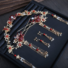 Brincos de cabeça fênix vermelho estilo chinês, grampos de cabelo com borlas, coroa, acessórios de cabelo para casamento, noiva 2024 - compre barato