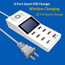 Quick Charge 3.0 Smart USB Charger Wireless Charger with 8 Ports LED Display Power Socket Adapter UK US EU Plug Desktop Charger 2024 - buy cheap