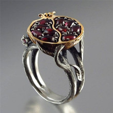 Vintage Round Gold Natural Red Garnet Ring Crystal Rhinestone Stone Leaf bague Pomegranate Jewelry Statement Rings for Women 2024 - buy cheap