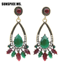 SUNSPICE-Pendientes Vintage con forma de gota de resina para mujer turca, Color dorado antiguo, aretes redondos étnico bohemio, bisutería para banquete 2024 - compra barato