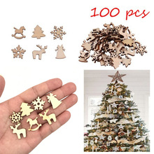 Adornos de madera Natural para árbol de Navidad, adornos de dibujos animados para regalos, copos de nieve para decoración del hogar, 100 unids/paquete 2024 - compra barato