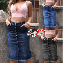 Summer Long Skirts Womens Denim Jeans Mid-Calf Button Pencil Skirt Washed Jupe Femme 2024 - buy cheap