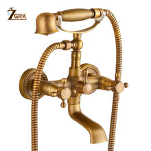 ZGRK-grifos de bañera de latón, grifo mezclador montado en la pared, con ducha de mano, juego de ducha de baño de bronce antiguo 2024 - compra barato
