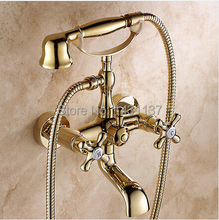 Juego de grifería de baño montado en la pared, de material clásico de alta calidad, chapado en oro, para bañera 2024 - compra barato