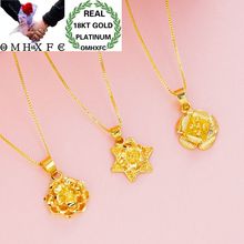 OMHXFC Wholesale European Fashion Woman Girl Party Birthday Wedding Gift Vintage Rose Flower 18KT Real Gold Charm Pendant PN60 2024 - buy cheap