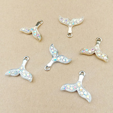 Free Shipping 50pcs 19*20MM Crysal Rhinestone Paved Animal Fish Tail Pendant Charms Silver Gold Tone Plated Jewelry Pendants 2024 - buy cheap