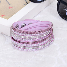 Long Rivet Leather Bracelet Rhinestone Crystal Bracelet Wraped Multilayer Bracelets for women feminino pulseras mulher Jewelry 2024 - buy cheap