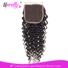 Upretty 4x4 HD Transparent Lace Closure Remy Curly Human Hair Closure Free Middle Three Part Natural Color 10-20 Inch 2024 - buy cheap