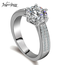Anéis de noivado com zircônia, anéis redondos para mulheres com cristal de zircônia, cor branca ou dourada, joia para presente 2024 - compre barato