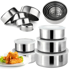 5 pçs pçs/set nova mistura de aço inoxidável recipiente alimentos 5 tigelas com 5 tampas para cozinha ferramentas 2024 - compre barato