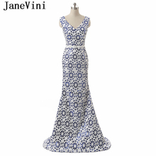 JaneVini Vestidos 2018 Charming Sequined Mother of The Bride Dresses Mermaid V Neck Backless Sweep Train Formal Evening Gowns 2024 - buy cheap