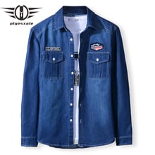 Plyesxale Long Sleeve Denim Shirt Men 2019 Fashion Embroidery Patchwork Shirt For Men High Quality Slim Fit Mens Jean Shirts T1 2024 - buy cheap