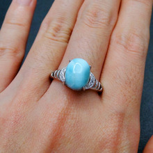 Natural Larimar Ring 925 Sterling Silver Jewelry Oval Cut 8x10mm Vintage Ring Wedding Rings Women Jewelry 2024 - buy cheap
