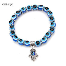 EVIL EYE 1pc fashion new Turkey evil eye bracelet 8mm blue beads Snow spacer alloy hamsa hand bracelet bangle for women men 2024 - buy cheap