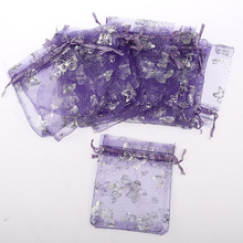 100pcs linda borboleta bolsa de organza saco de presente 7*9cm violeta para festa de aniversário de casamento joia 2024 - compre barato