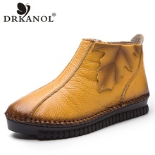 Drkanol botas femininas de couro legítimo plus size, 35-43, outono inverno, macia, cano curto, calçado casual feminino 2024 - compre barato