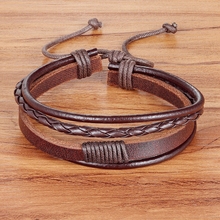 Tyo pulseira de couro trançada masculina, modelo clássico de multicamadas, feito à mão, tamanho ajustável, 18-20cm presente de aniversário 2024 - compre barato