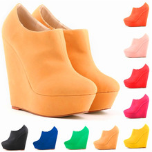 Candy Colors Nubuck Leather Women Ankle Boots Autumn Round Toe Women's Fashion Platfrom Wedges Boots Side Zipper High Heels Boot 2024 - buy cheap