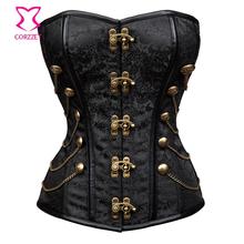 Sexy gótico espartilho topos steampunk capa de roupas preto brocado botão corrente e floral bustier burlesque korsett roupas femininas 2024 - compre barato