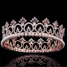 Noiva headdress rosa coroa de ouro bandana barroco tiaras nupcial jóias princesa diadem para as mulheres prom casamento acessórios para o cabelo 2024 - compre barato