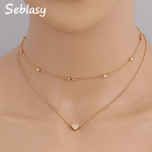 Seblasy New Fashion Double Layer Tattoo Alloy Beads Love Heart Chain Necklaces for Women Clavicle Charm Chain Jewelry Bijoux 2024 - buy cheap