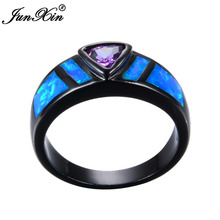 JUNXIN Purple Geometric Ring Blue Fire Opal Ring Black Gold Filled Jewelry Vintage Wedding Engagement Rings For Men And Women 2024 - buy cheap