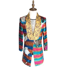 Blazer longo masculino com lantejoulas coloridas, jaqueta dourada, verde, rosa, para palco, dj, cantor, roupa 5xl, 2020 2024 - compre barato