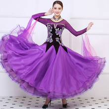 Vestido feminino para concurso de dança, vestido feminino de manga longa elegante e roxo para dança de valsa 2024 - compre barato