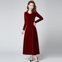 Осенне-зимнее бархатное платье, женское однотонное платье А-силуэта с длинным рукавом, женские элегантные длинные черные платья с круглым вырезом FP1388 2024 - купить недорого