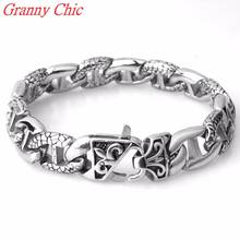 Granny Chic Fashion 14mm Silver Color 316L Stainless Steel Curb Cuban Link Bracelet Mens Chain Boys Fashion Wholesale Jewelry 2024 - buy cheap
