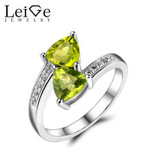 Leige Jewelry Silver 925 Peridot Ring Natural Green Gemstone Engagement Rings for Women Trillion Cut Double Stones Fine Jewelry 2024 - buy cheap