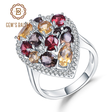Женское кольцо с драгоценными камнями, разноцветное кольцо с натуральным гранатом, цитрином, дымчатым кварцем, коктейльное кольцо с 925 пробы, ювелирные изделия для женщин 2022 - купить недорого