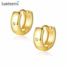 LUOTEEMI 2018 New Fashion Cute Small Simple Design Gold Color Clear Stud Earrings Copper CZ For Women Girl Party Anniversary 2024 - buy cheap