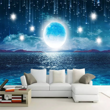 Water Moonlight Beautiful Night Starry Moon Landscape Wallpaper Bedroom Living Room TV Background Wall Cloth Home Decor 3D Mural 2024 - buy cheap
