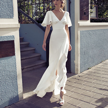 Vestido de verano de marca de lujo para mujer, elegante vestido largo Formal blanco con cuello de pico, de alta calidad, 2021 2024 - compra barato