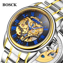 Bosck-novo relógio mecânico masculino, automático, esqueleto, aço inoxidável, relógio de pulso 2024 - compre barato