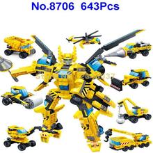 8706 643pcs 8in1 Transformation Mech Robot Bulldozer Transporter Roller Crane Helicopter Building Block Toy 2024 - buy cheap