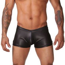 2017 de los hombres de la marca de moda de cuero Sexy bulto pene bolsa larga boxeadores ropa interior hombre Gay divertido Slip bragas Shorts de tamaño S, M, L 2024 - compra barato