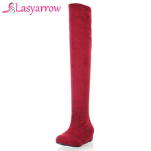 Lasyarrow Plus size 34-47 Over the Knee Boots Flat Thigh High Stretch boots Black Female Fashion Height Increasing Leopard Boots 2024 - buy cheap